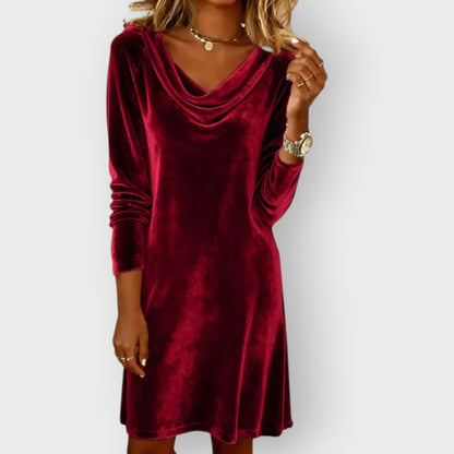 Draped Neck Velvet Evening Dress for Women | Selina