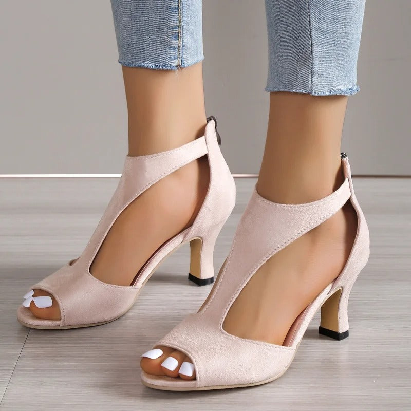 Elegant open-toe comfort heels for women | Amara