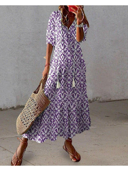 Boho V-neck tummy coverage flowy maxi dress for women | Dianna