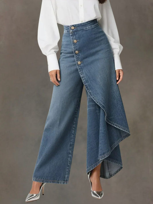 Yvette | Women's High Waist Wide Leg Denim Pants