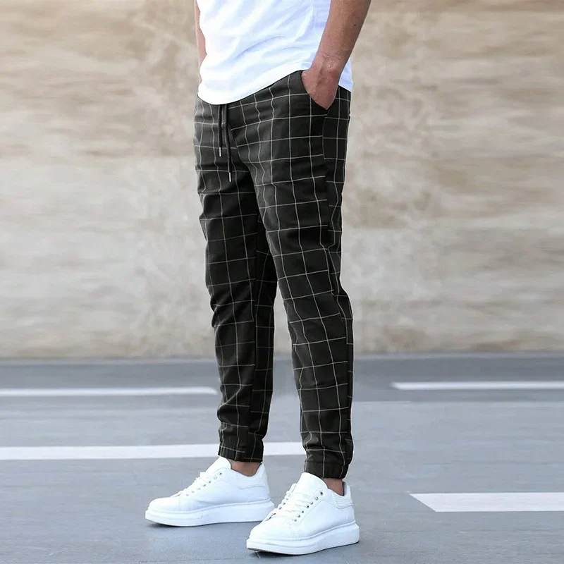 Checkered tapered joggers with elastic waistband | Kellan