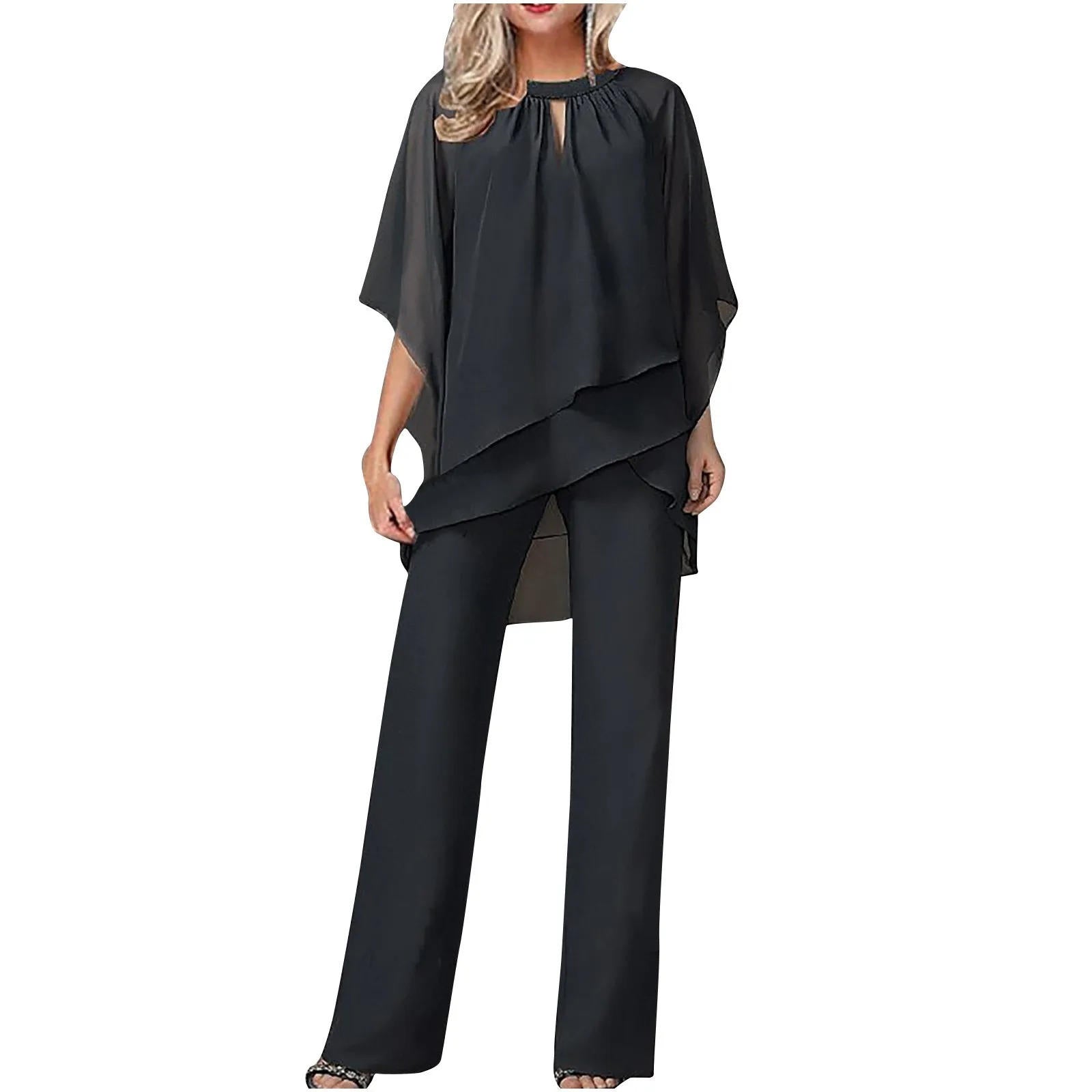 Graceful batwing sleeve formal pantsuit for women | Celeste