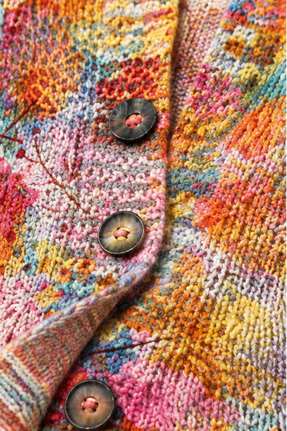Solvane | Women's Floral Print Knit Cardigan with Buttons
