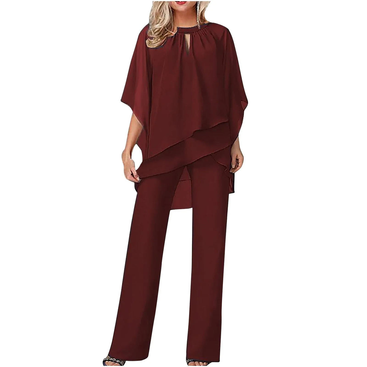 Graceful batwing sleeve formal pantsuit for women | Celeste