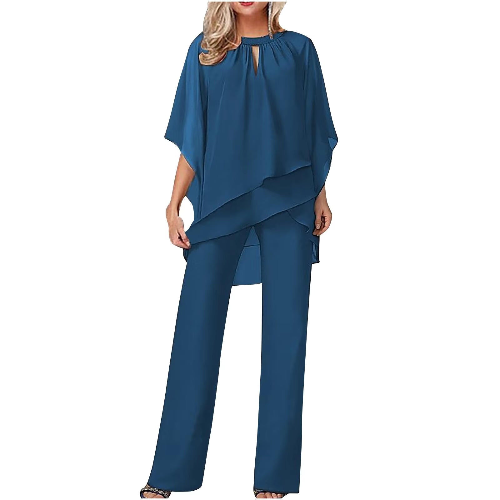 Graceful batwing sleeve formal pantsuit for women | Celeste