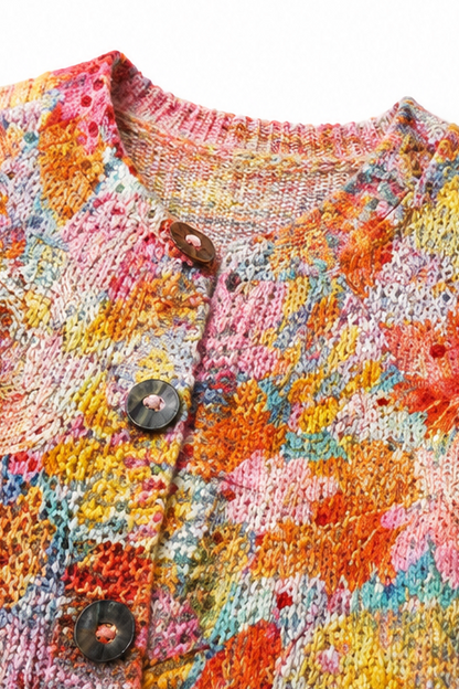 Solvane | Women's Floral Print Knit Cardigan with Buttons