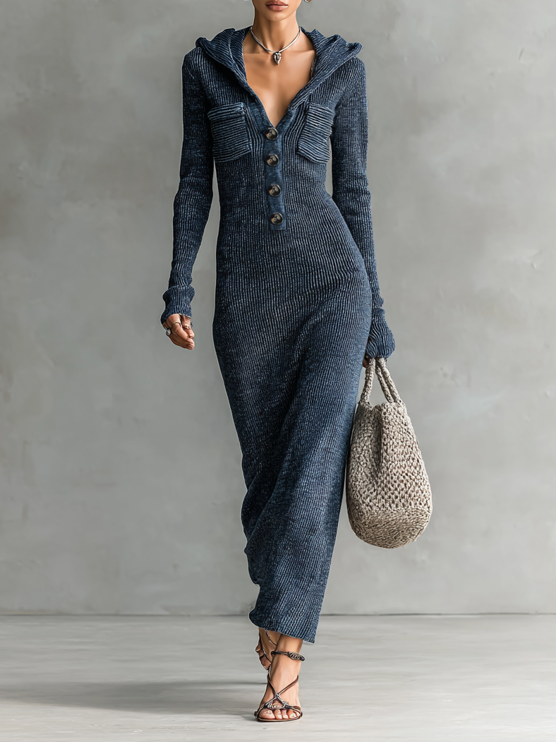 Slim hooded maxi dress with clean silhouette for women | Elowen