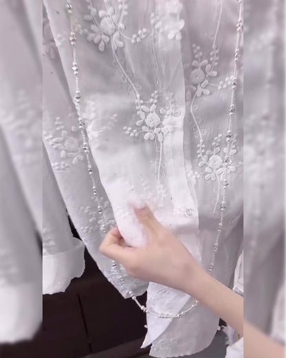 Embroidered cotton dropped shoulder shirt for women | Marisela