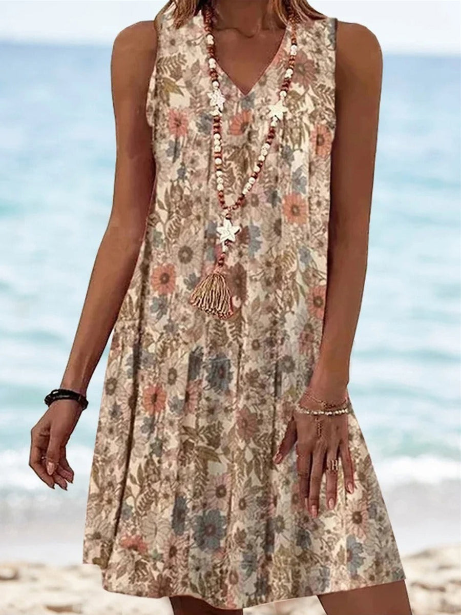 Vintage floral sleeveless A-line summer dress for women | Marisela