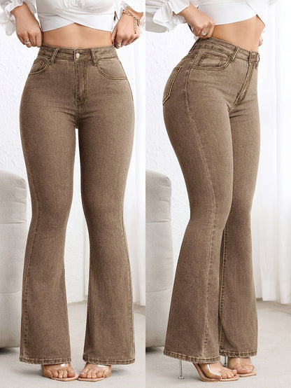 Cavelle | Women's High Waist Contrast Stitch Flare Jeans