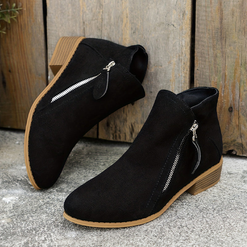 Orthopedic leather zipper block heel boots for women | Joanna