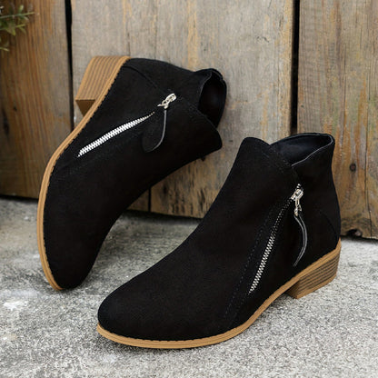 Orthopedic leather zipper block heel boots for women | Joanna
