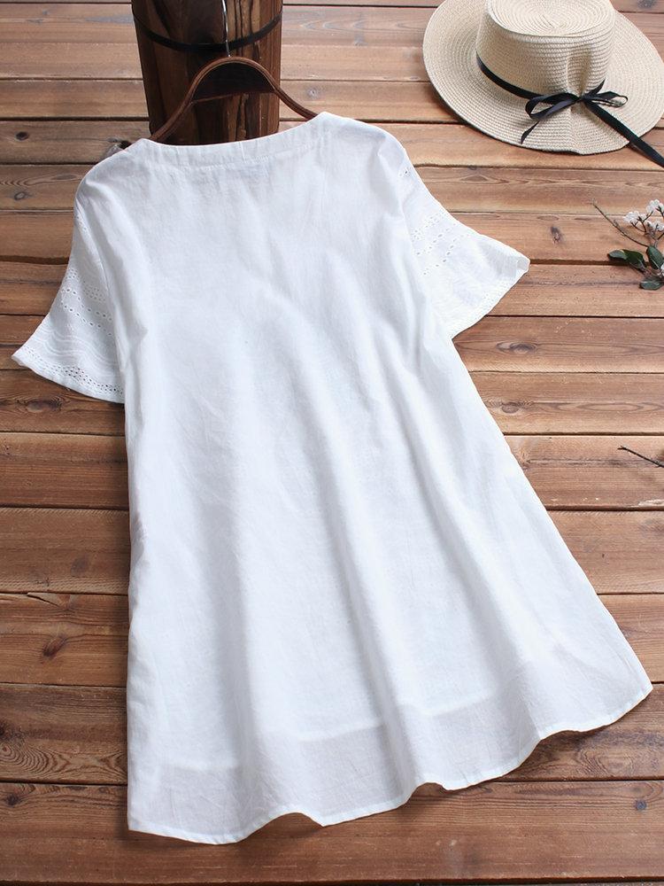 Cotton eyelet button detail tunic top for women | Marisela