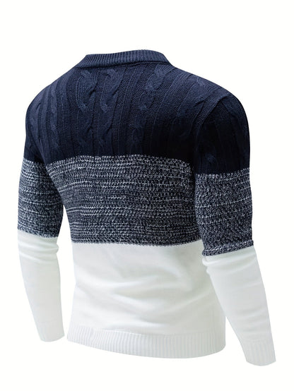 Gavren | Men's Color Block Crew Neck Sweater with Ribbed Cuffs