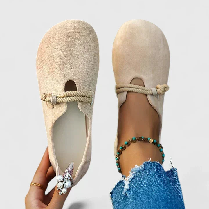Suede rope tie flat loafers for women | Marisela