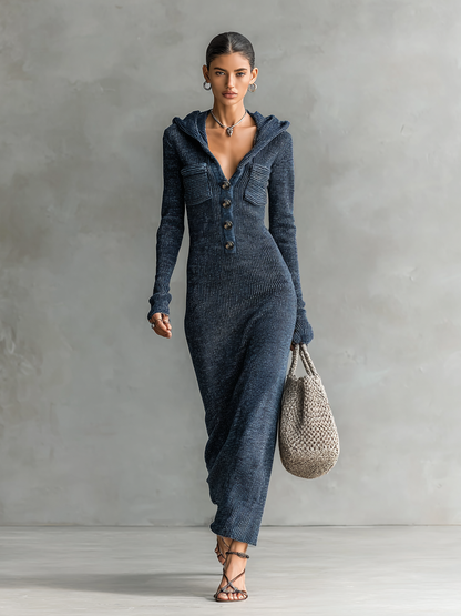 Slim hooded maxi dress with clean silhouette for women | Elowen