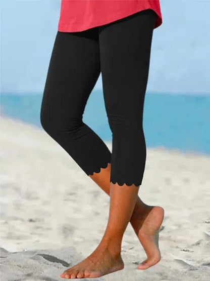 High waist cropped scalloped leggings for women | Delphine