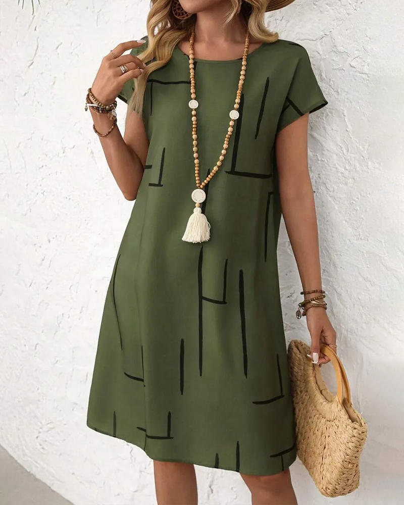 Striped cotton shift knee length dress for women | Lauretta
