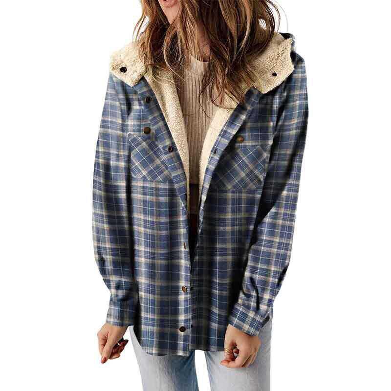 Plaid hooded flannel jacket for women | Amelia