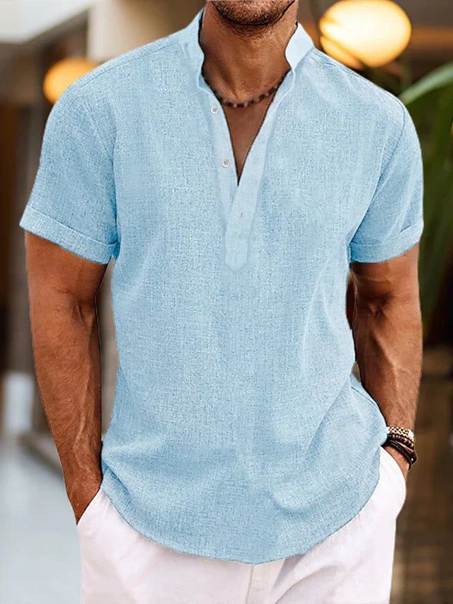Short sleeve henley collar shirt for men | Arlo