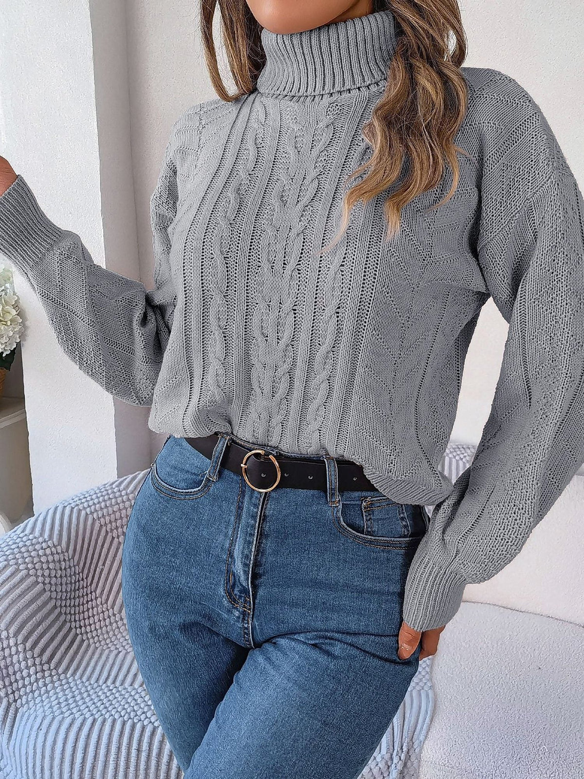 Delaney | Women's Cable Knit Turtleneck Sweater