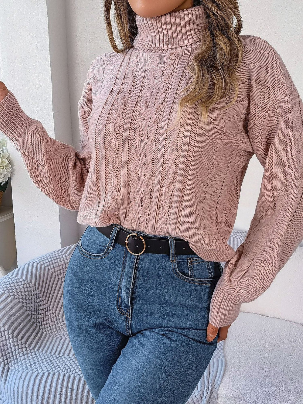 Delaney | Women's Cable Knit Turtleneck Sweater