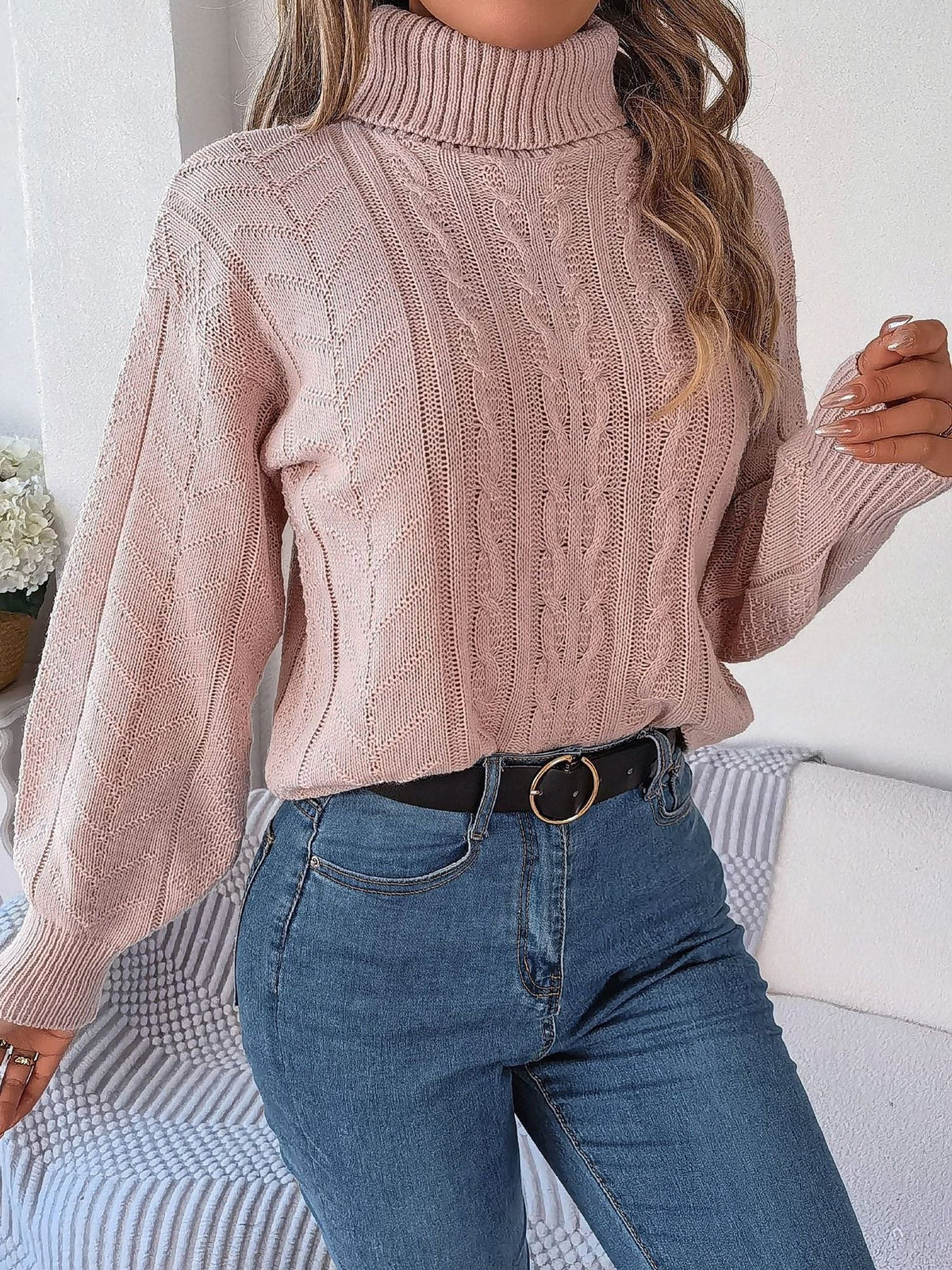 Delaney | Women's Cable Knit Turtleneck Sweater