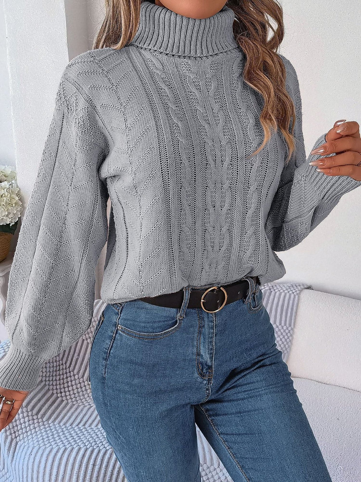Delaney | Women's Cable Knit Turtleneck Sweater