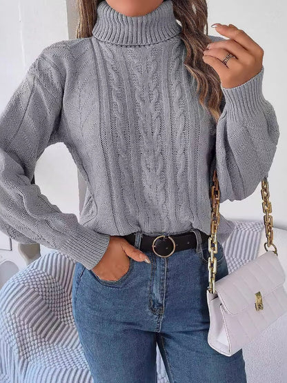 Delaney | Women's Cable Knit Turtleneck Sweater