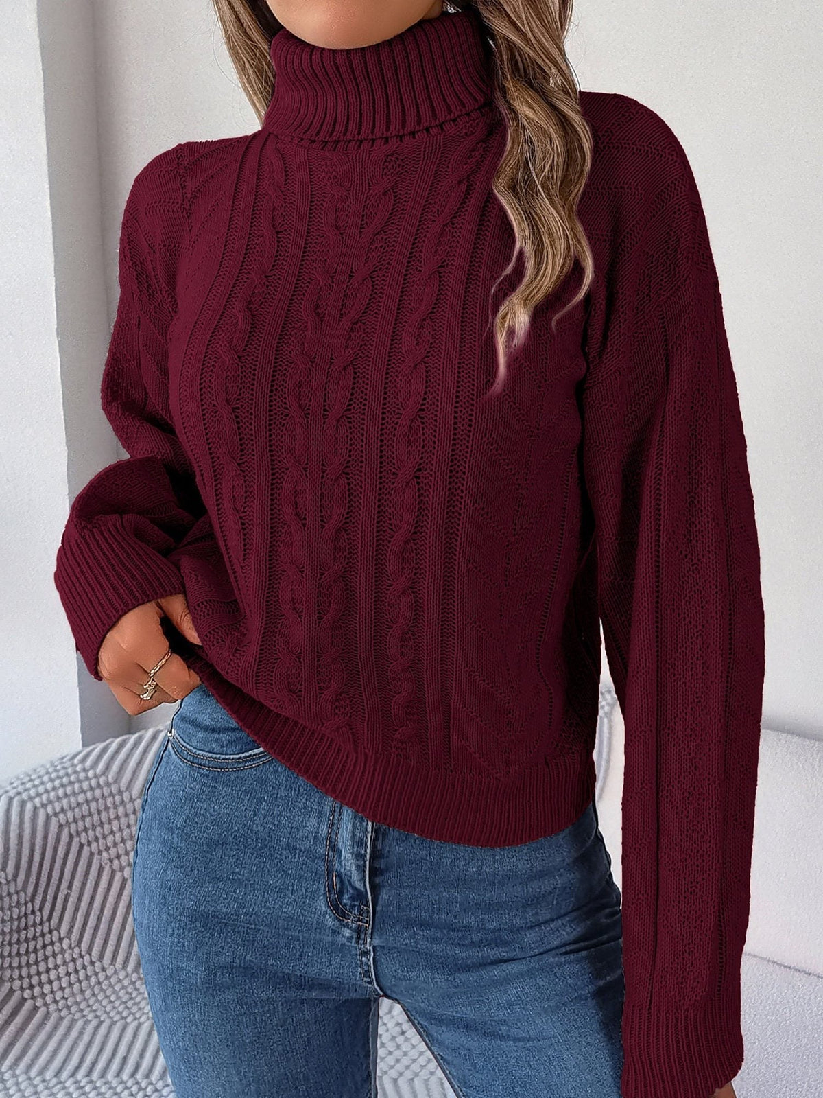 Delaney | Women's Cable Knit Turtleneck Sweater