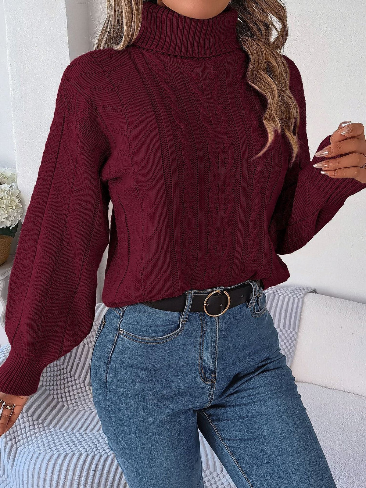 Delaney | Women's Cable Knit Turtleneck Sweater