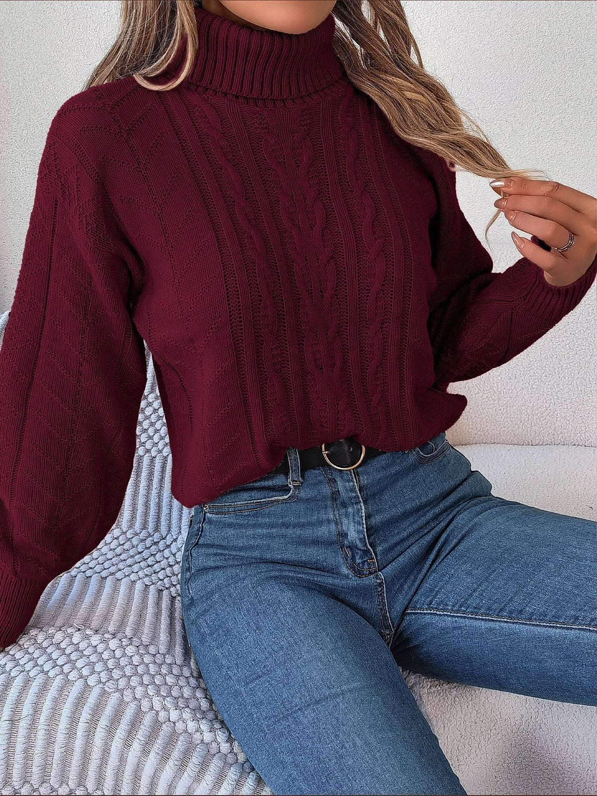 Delaney | Women's Cable Knit Turtleneck Sweater