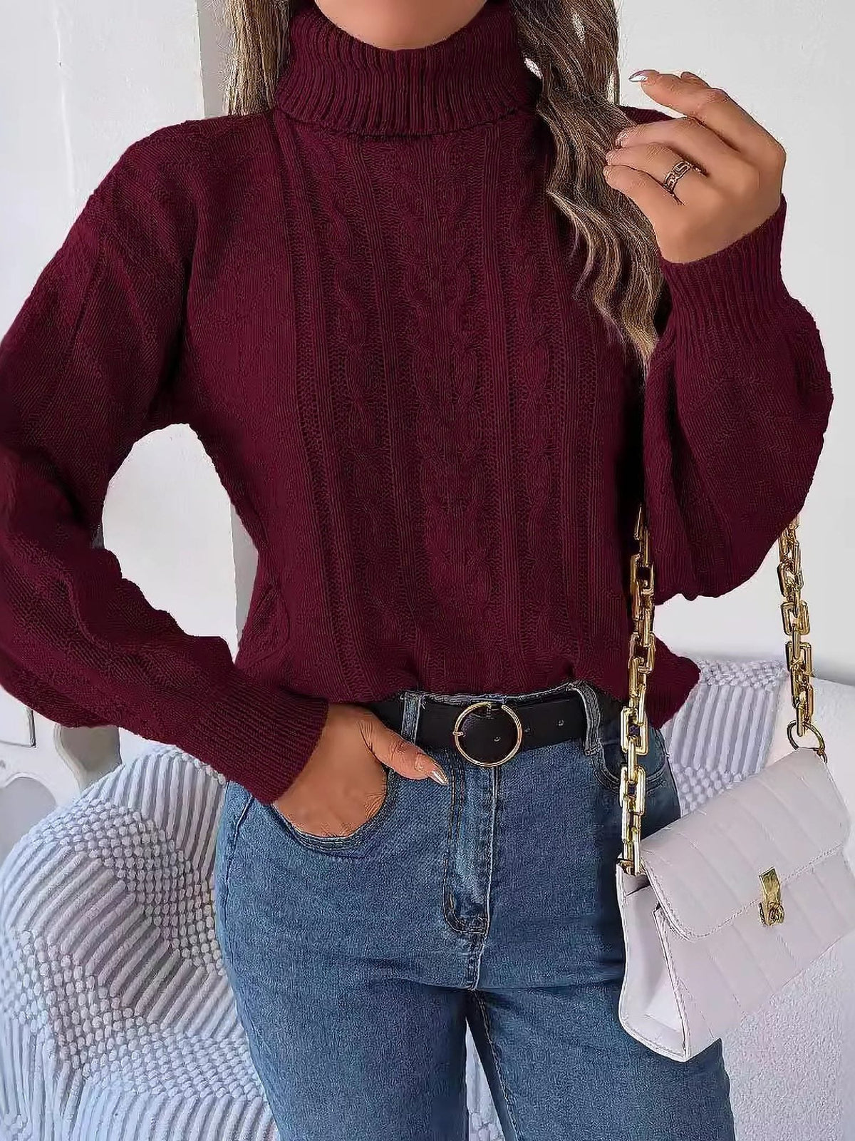 Delaney | Women's Cable Knit Turtleneck Sweater