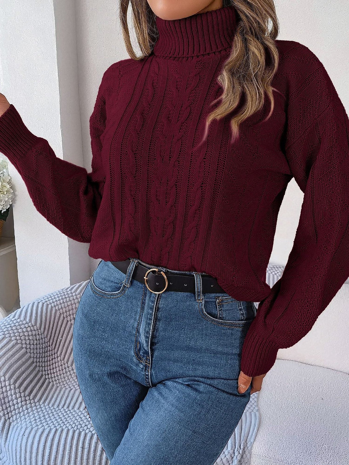 Delaney | Women's Cable Knit Turtleneck Sweater