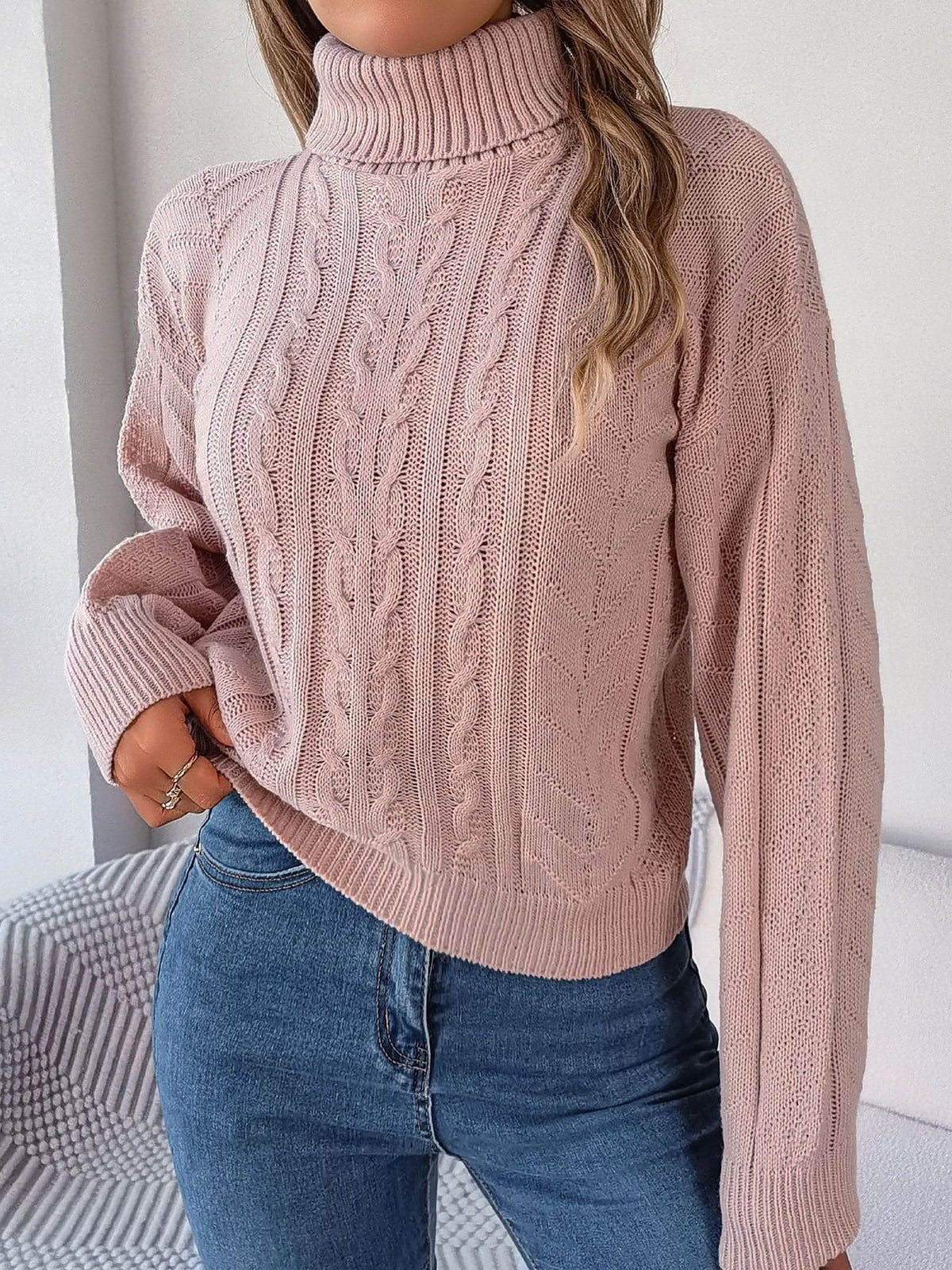 Delaney | Women's Cable Knit Turtleneck Sweater
