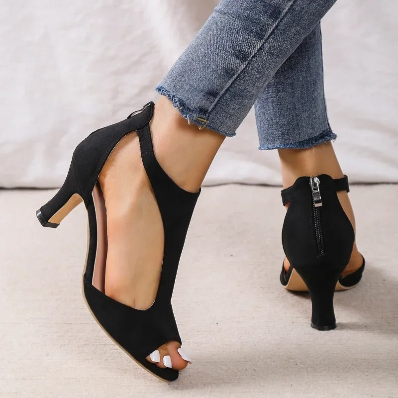 Elegant open-toe comfort heels for women | Amara
