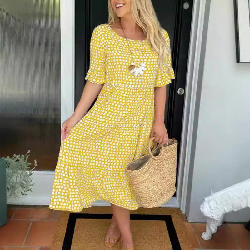 Griselda | Women's Polka Dot Midi Dress with Tiered Skirt