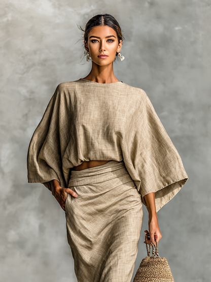 Flowing bat sleeve two-piece skirt set for women | Mirelle