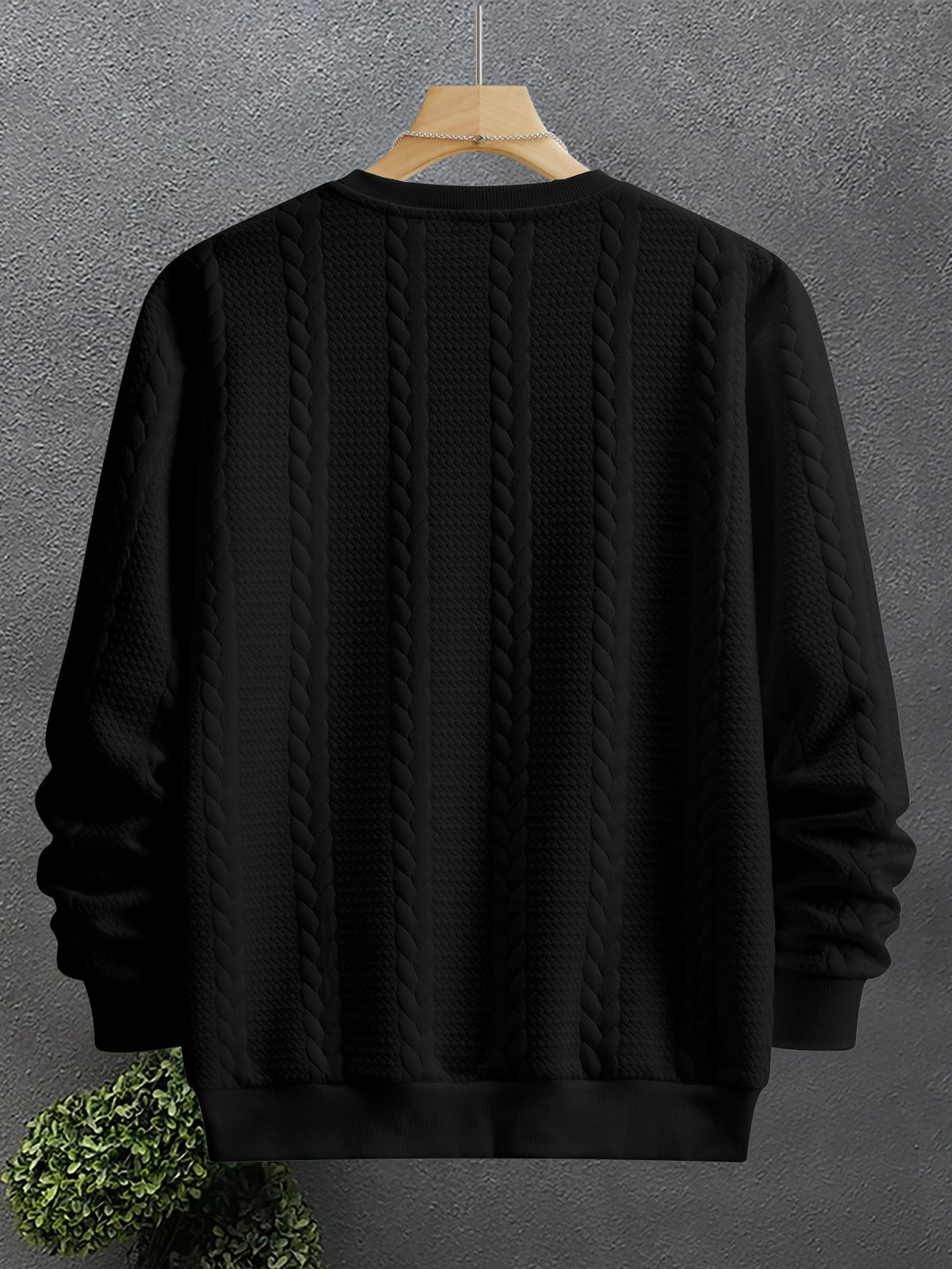 Thervan | Men's Textured Crew Neck Sweatshirt with Ribbed Cuffs