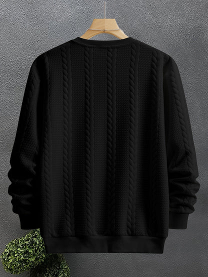 Thervan | Men's Textured Crew Neck Sweatshirt with Ribbed Cuffs