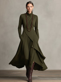 Bohemian draped turtleneck maxi dress for women | Elowen