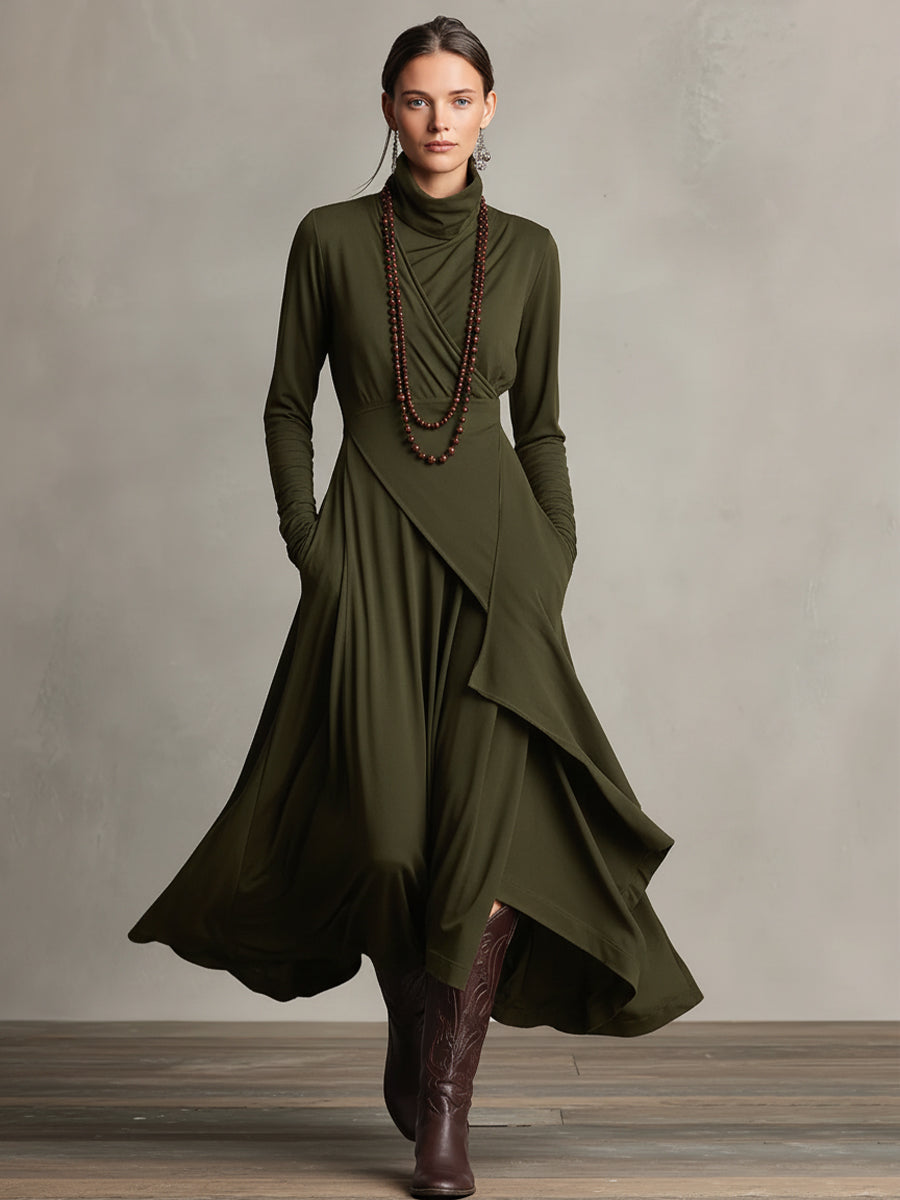 Bohemian draped turtleneck maxi dress for women | Elowen