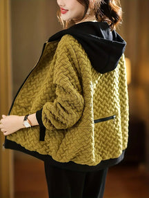 Quilted zip-up hoodie with basketweave pattern | Selara