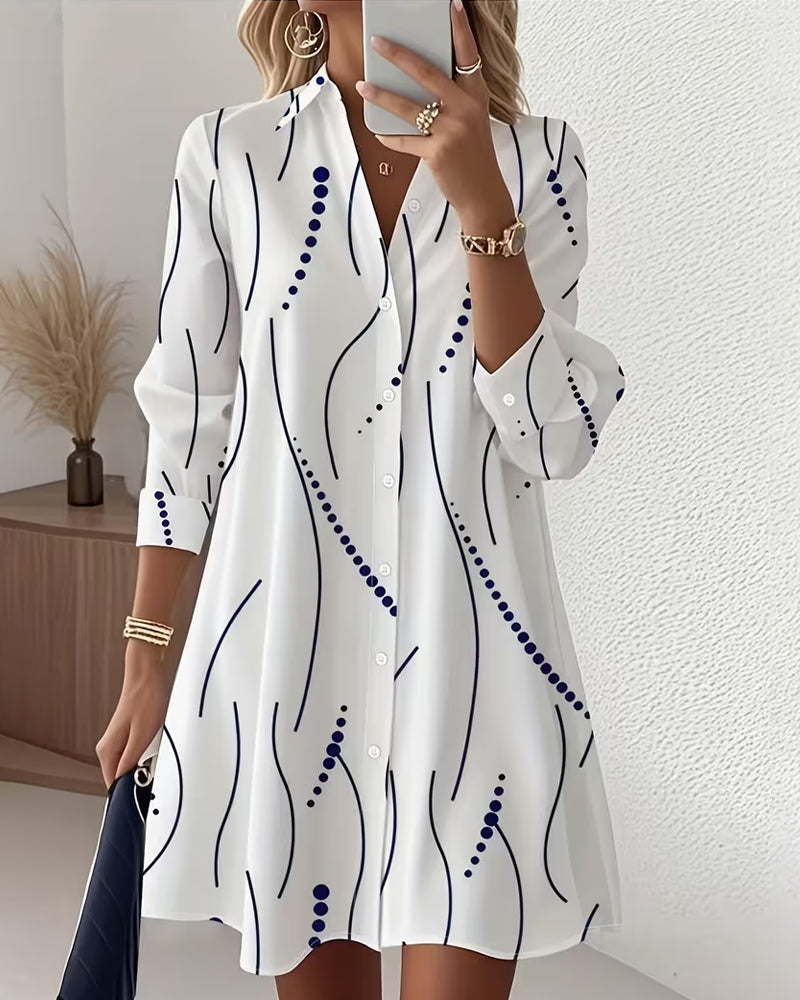 Striped wavy collar A-line shirt dress for women | Marisela