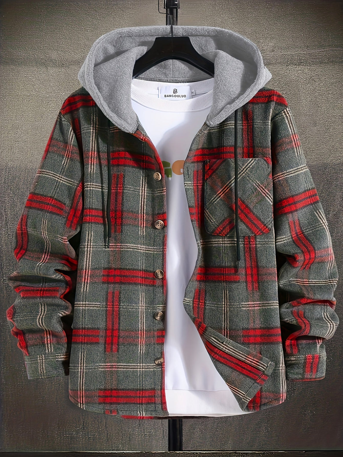 Hollara | Men's Plaid Hooded Jacket with Chest Pocket