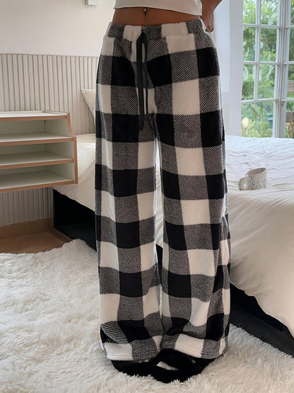 Aira | Women's Plaid Wide Leg Drawstring Sweatpants