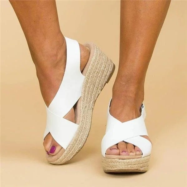Comfort wedge espadrille sandals with cross straps for women | Elara