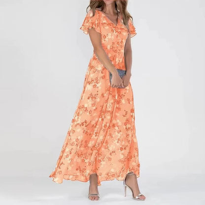 Floral short sleeve midi dress for women | Lilia