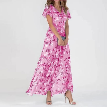 Floral short sleeve midi dress for women | Lilia