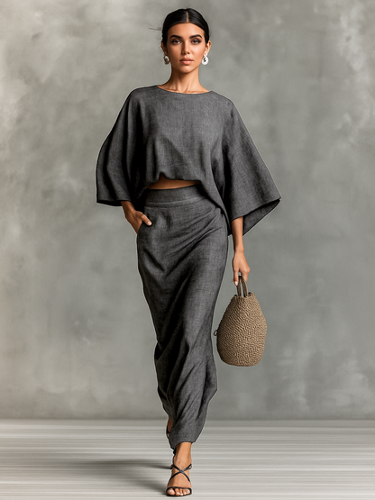 Flowing bat sleeve two-piece skirt set for women | Mirelle